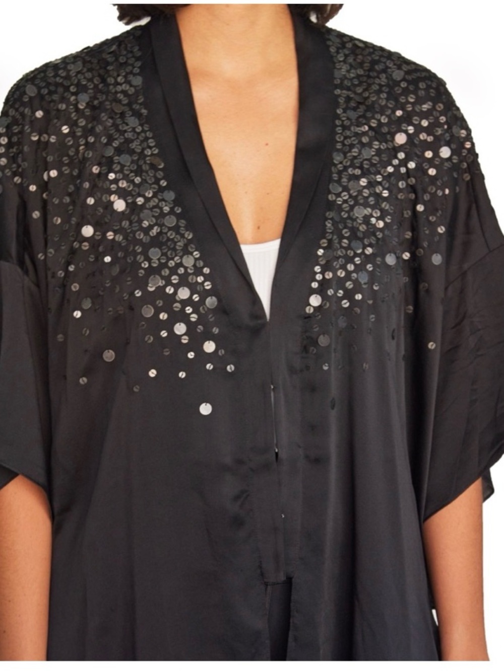 Elizabeth and James Black Sequin-Embellished Silk Kimono Jacket
